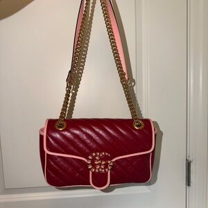 Gucci Red and Pink Quilted Shoulder Bag with Gold Chain